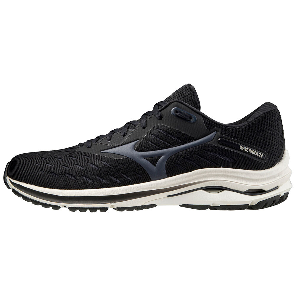 Panske Bezecke Topanky Mizuno Wave Rider 24 Čierne/Námornícka Modrá/Biele Vypredaj XGPJ51867